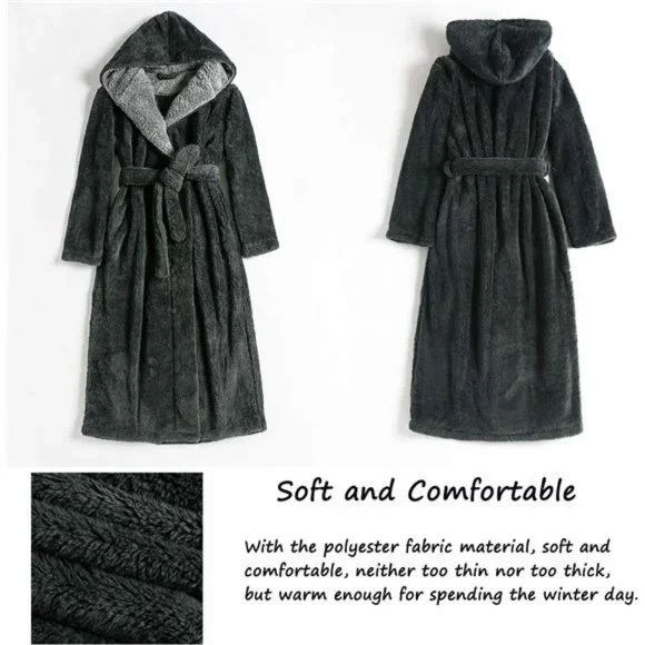 Hooded Robe for Women Luxurious Flannel Fleece Winter Warm Pajamas Nightgown Intimates Sleepwear